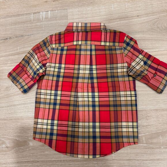 Janie and Jack Shirt Boy's Size 3 Red Tartan Plaid Rolled Sleeve Button Up NEW - Picture 4 of 8